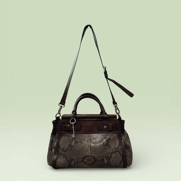 Fossil Maddox Bar Satchel 2011 Snake Embossed Leather - Picture 3 of 10